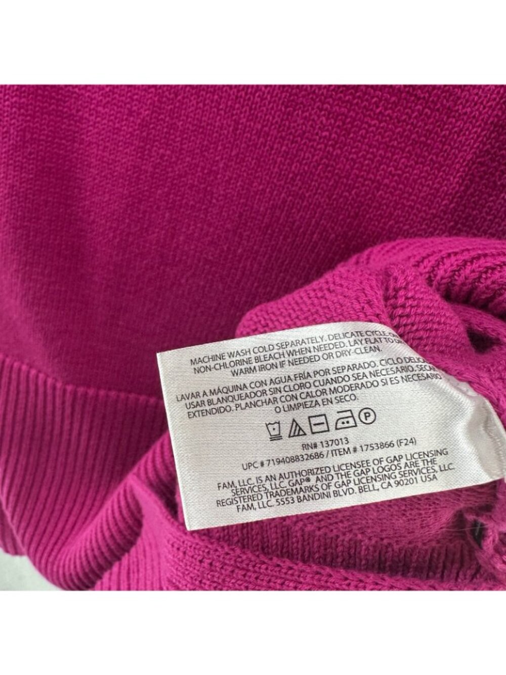 Gap Crewneck Sweater Womens 2XL Ribbed Split Hem Pullover Festival Fuchsia Pink - Picture 13 of 13